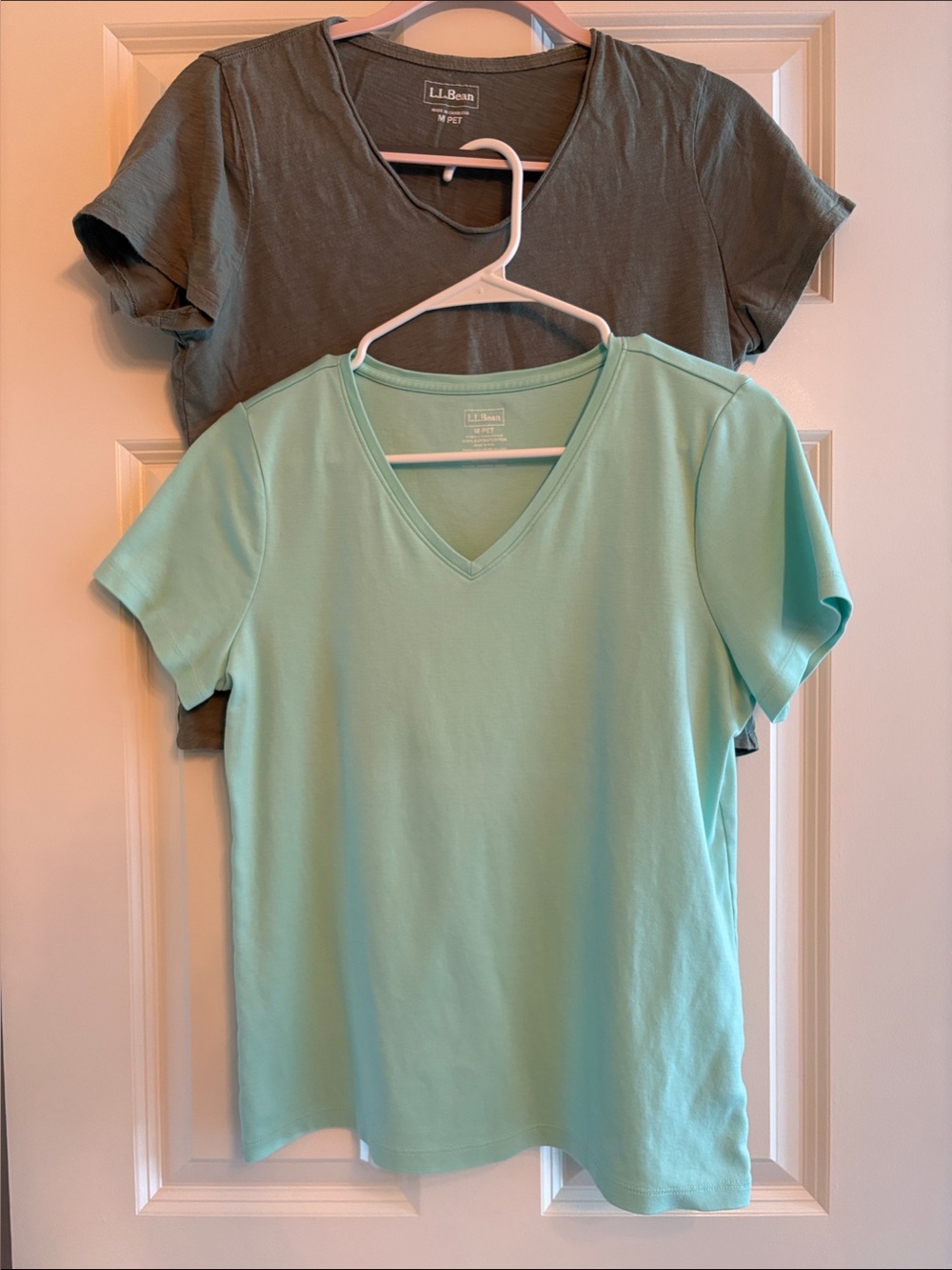 Lot of 2 L.L. Bean V-Neck Tee - Mint and Olive green Medium Petite.